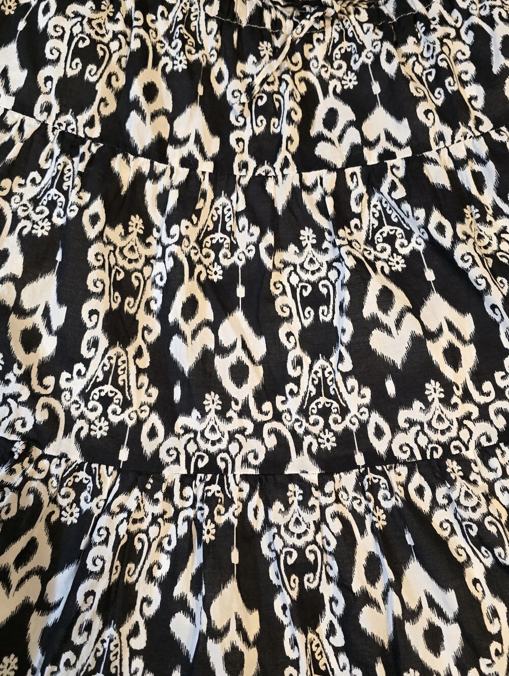 Christopher & Banks Black White Ikat Damask Tiered Maxi Skirt S 100% Cotton - Picture 6 of 7